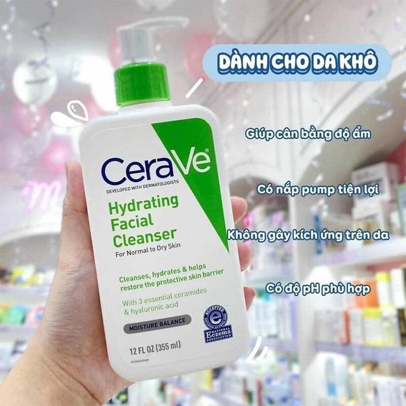 Sữa rửa mặt không tạo bọt CeraVe cho da thường, da khô dạng gel.
