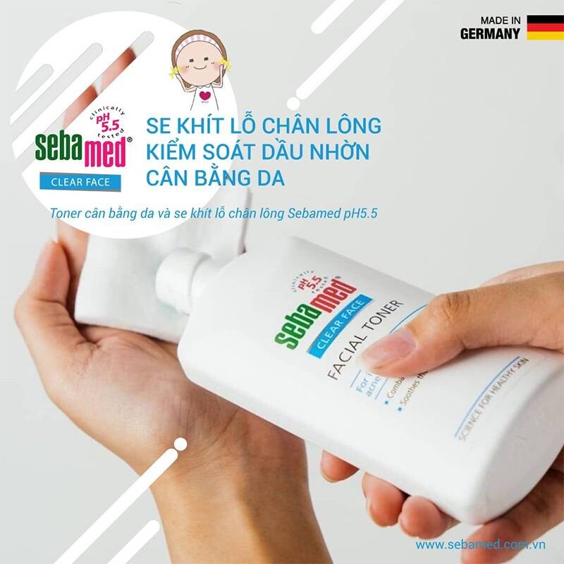 Nước cân bằng da là gì? Cách sử dụng nước cân bằng da hiệu quả nhất 4 - 4 Nước cân bằng da là gì? Nước cân bằng da, se khít lỗ chân lông Sebamed pH5.5 (150ml) nhập khẩu 100% từ Đức.