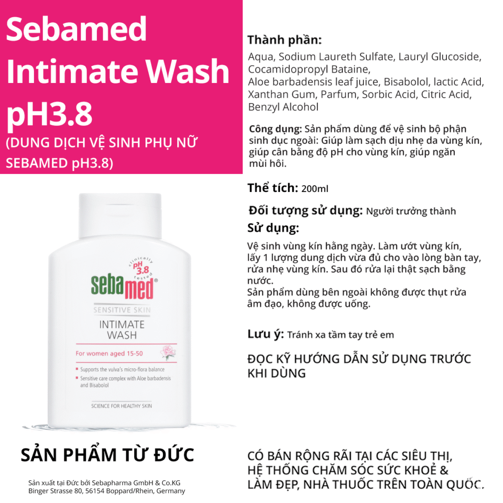 Dung vệ sinh phụ nữ sebamed ph 3. 8: người vệ sĩ thầm lặng của các chị em - 4 - sebamed Dung dịch vệ sinh phụ nữ Sebamed pH 3.8 được nhập khẩu 100% từ Đức giúp cân bằng độ pH cho vùng kín, giúp ngăn mùi hôi.