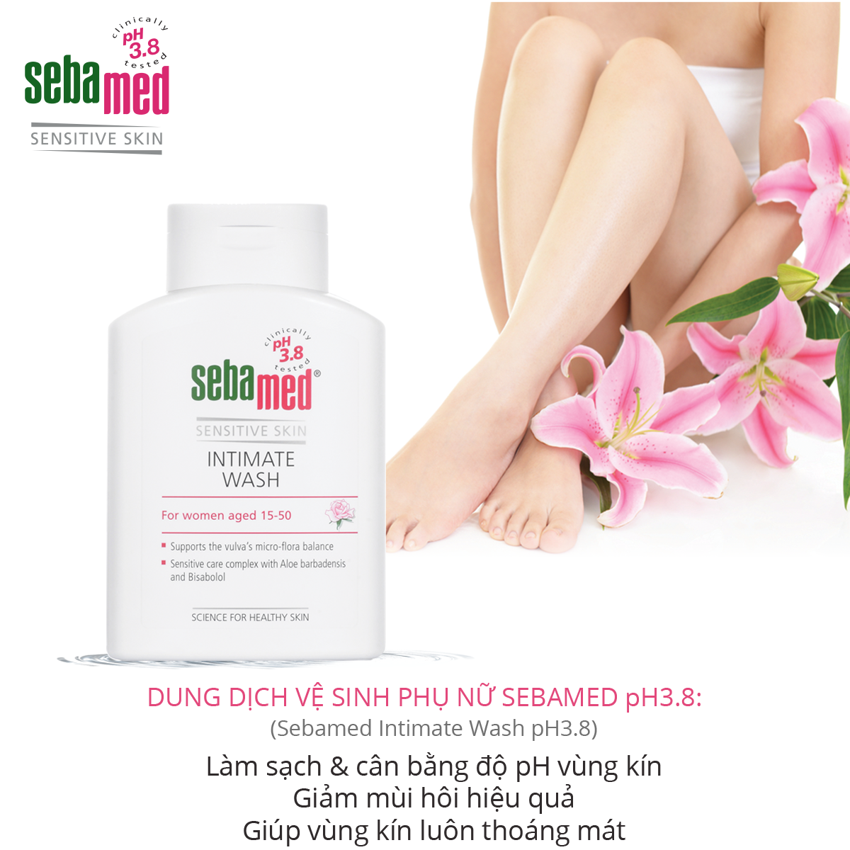 Dung dịch vệ sinh phụ nữ Sebamed pH3.8 (200ml) dịu nhẹ, hỗ trợ chăm sóc vùng kín khỏe mạnh.
