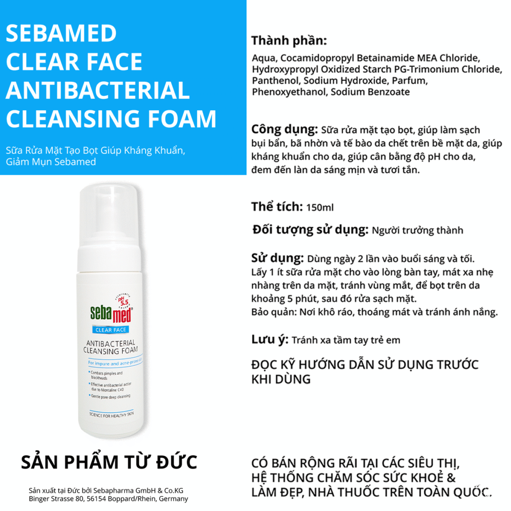 Sữa rửa mặt Sebamed Hàng Đức chính hãng lành tính, phù hợp nhiều loại da và tình trạng mụn.