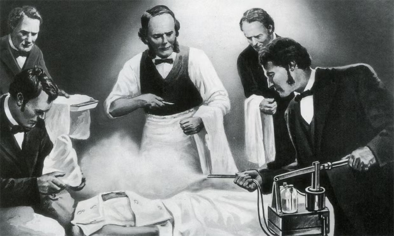  Lịch sử 130 năm rửa tay: Bác sĩ Joseph Lister và các trợ lý của ông khử trùng trước ca mổ.