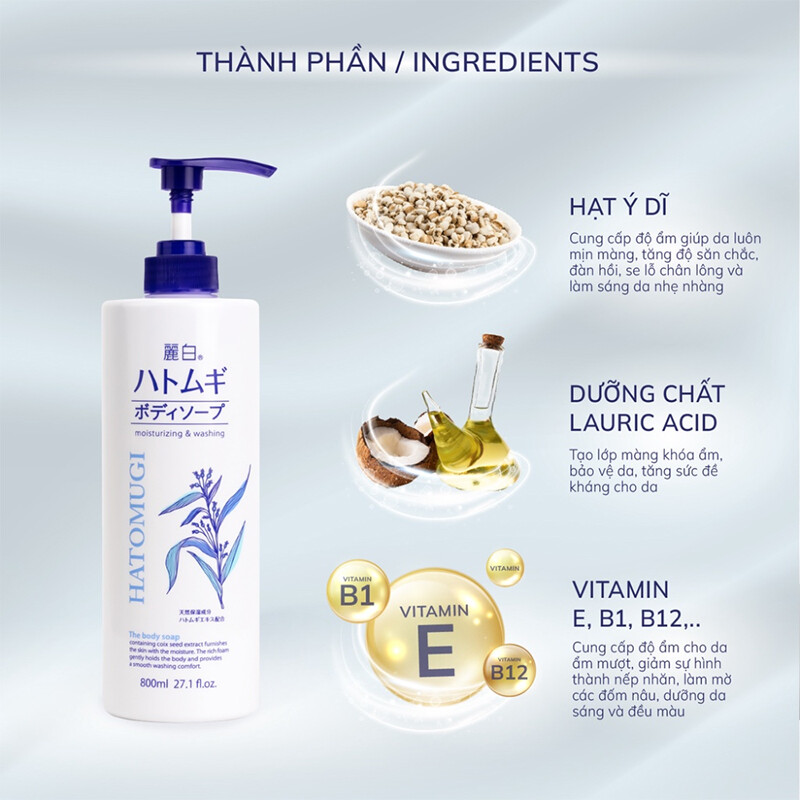 Sữa tắm dưỡng ẩm Hatomugi Moisturizing Washing.