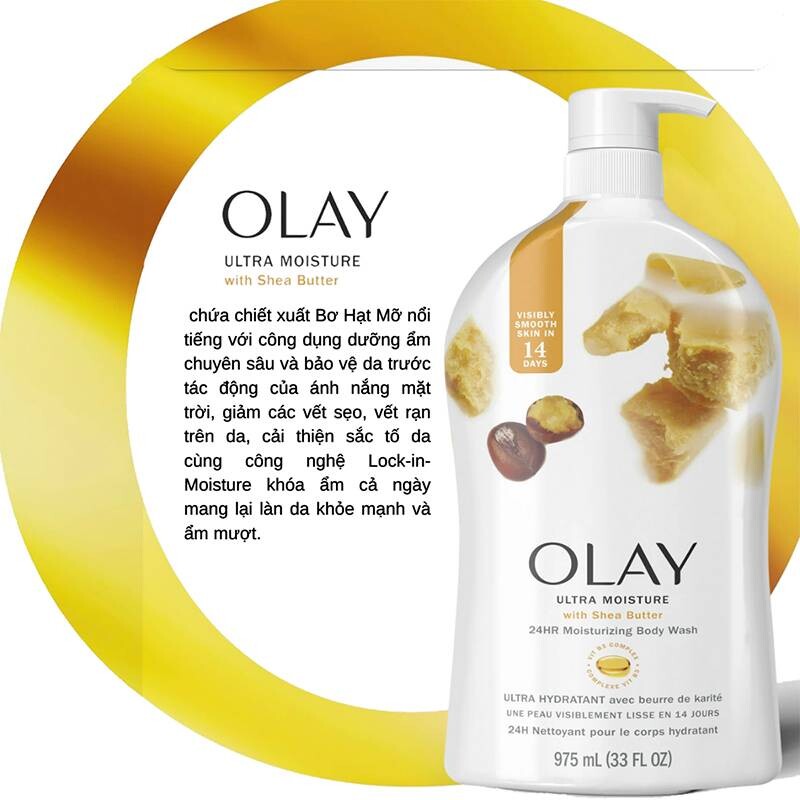Sữa tắm dưỡng ẩm Bơ hạt mỡ Olay Ultra Moisture With Shea Butter Body Wash.