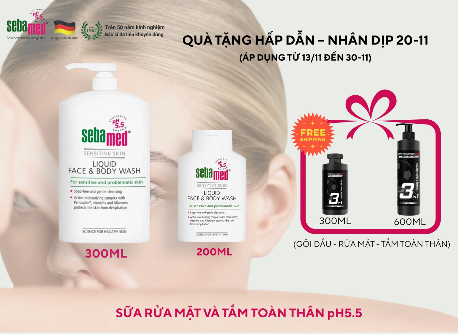 Khuyến mãi sữa rửa mặt và tắm toàn thân nhân dịp 20-11